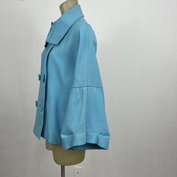 Per Se Blue Wool Stretch Swing Jacket Coat Bell Sleeves Size 10 Pockets Women's - Picture 3 of 5